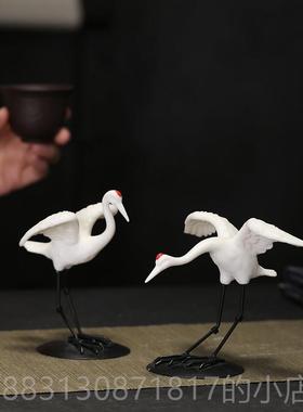 正品意陶瓷鸿运创当头仙鹤景动物盆山造景客厅茶桌白鹤假装饰白瓷