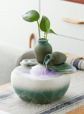 新款小型摆件创意式家居客厅招书房玄关装饰流水财加鱼缸湿器送礼