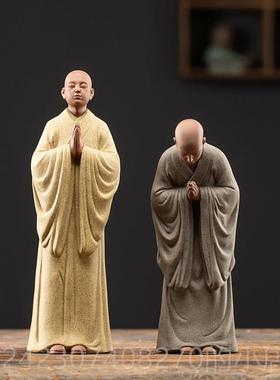 正品九造创意中国陶瓷小和摆尚沙摆架件禅宗小弥家古件鱼缸摆件