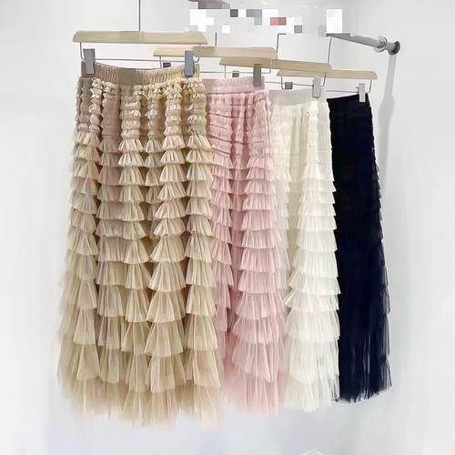 蛋糕半身裙网纱裁片 a45网眼布 无弹蓬蓬公主裙面料 - 图0