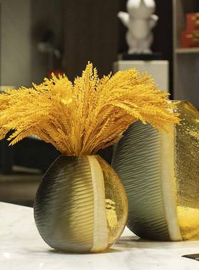 轻时尚拼接奢水装培冰裂纹饰玻璃花瓶美式样板间现代创意客厅插品