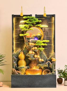 现代水幕墙流水屏风循环喷泉落地摆件酒店大堂公司阳台招财装饰品