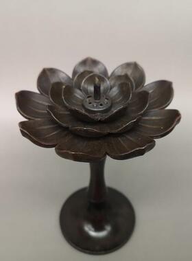 仿古做旧紫铜色古荷花铜灯线香烛台家居摆件玩烛台AL633386影视道