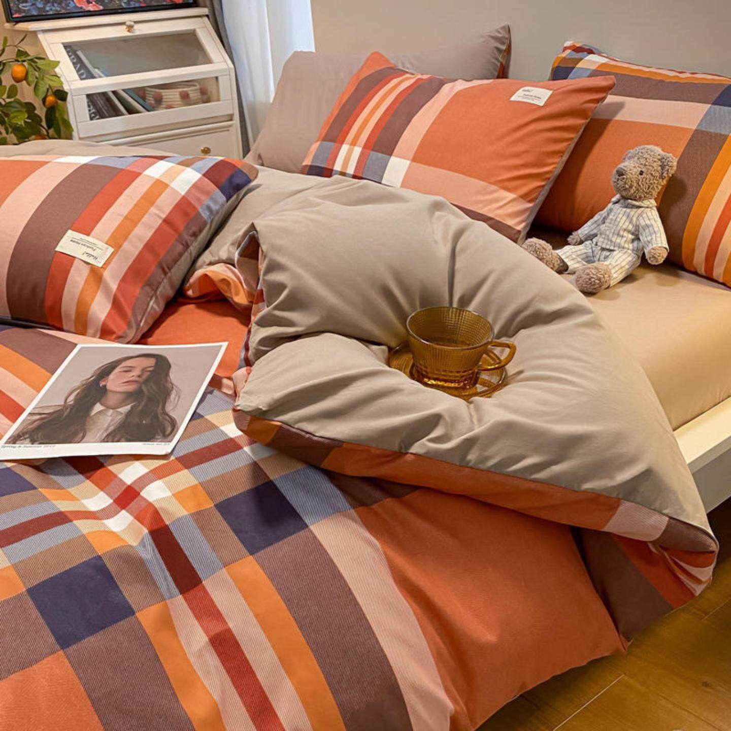 新款水洗棉磨毛纯棉四件套格子亲肤学生宿舍单被套床笠三件套,淘宝优惠券,粉丝福利购,淘宝优惠卷