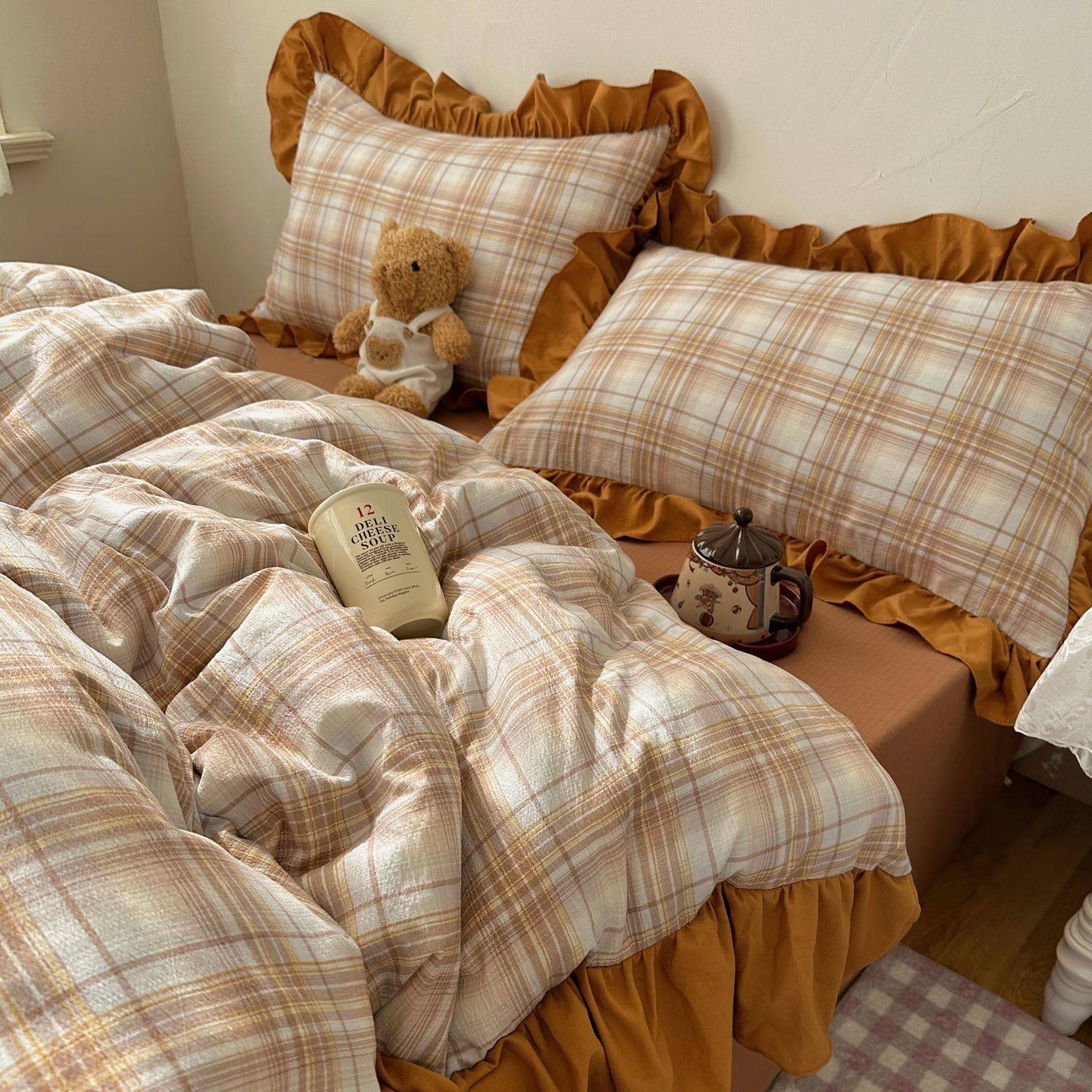 韩系ins复古四件套单双人花边被套床单亲肤水洗棉学生宿舍三件套,淘宝优惠券,粉丝福利购,淘宝优惠卷