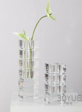 20220824现代简约层水晶透明玻璃花瓶样板间花别墅民叠鲜干花软装