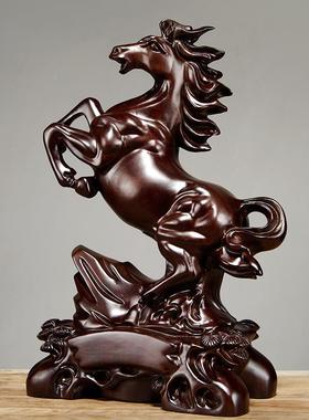 黑檀雕木马到成功刻摆家GG511工居客厅办公室实木马装饰艺品件开