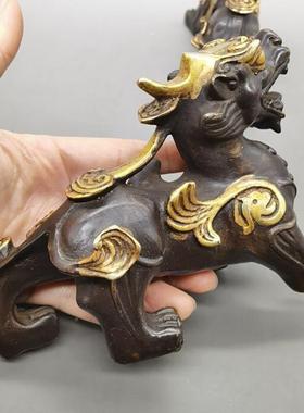 古韵古铜器紫铜色鎏金貔貅一对家居摆玩仿AL634452古鎏金件貔斋貅