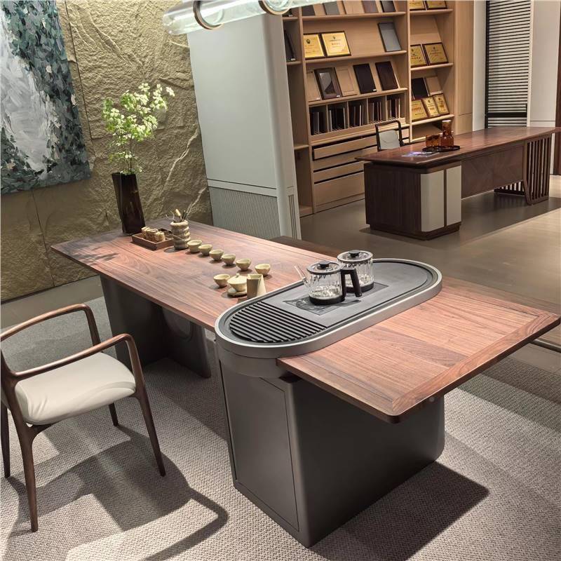 New Chinese style North WIZ beauty black walnut island Taiwanese office tea table Songxue high-end president tea peach table solid wood