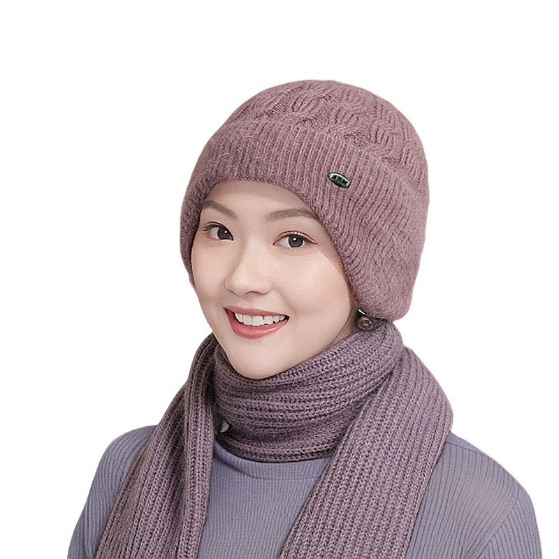 防风中老年人针织帽子秋冬女围巾妈妈帽冬季帽子保暖护耳帽毛线帽 - 图3
