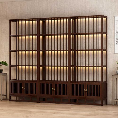 博古架新中式多宝阁茶叶展示茶柜酒置物架实木茶室办公室隔断屏风 - 图0