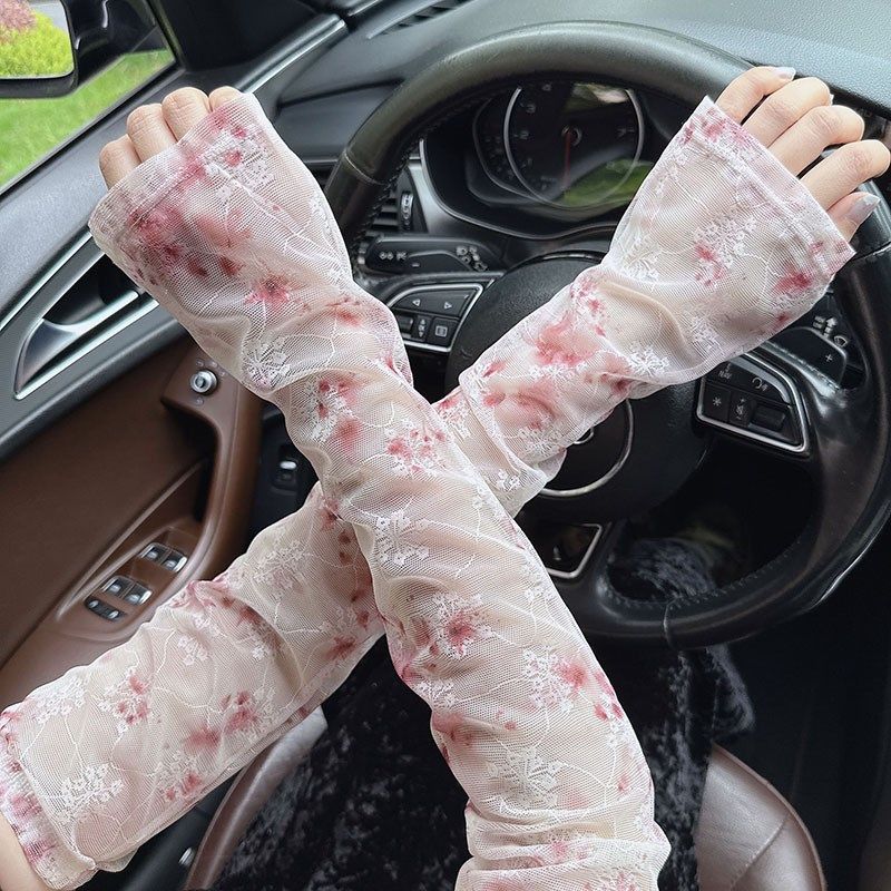 晕染印花蕾丝网纱防晒袖套女2025新款夏季薄款护袖开车骑行宽松,淘宝优惠券,粉丝福利购,淘宝优惠卷
