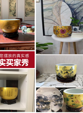 景德镇陶瓷器聚宝盆客厅玄关养鱼缸摆件水培花盆开业礼品装饰摆件