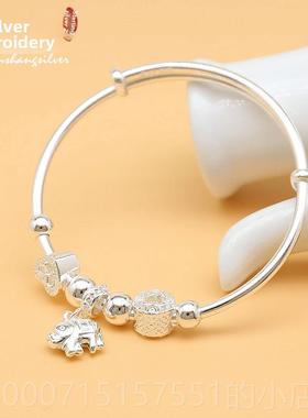 正品99银纯手炼覆古女性休时尚气质民族9风格大象泰纯银手炼作为