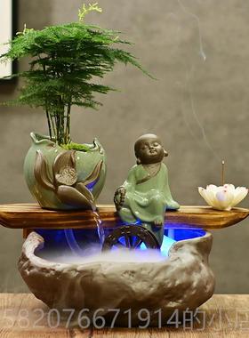 高档禅意家居桌风面流水小鱼缸客厅招财水轮喷礼泉摆件创水景装饰