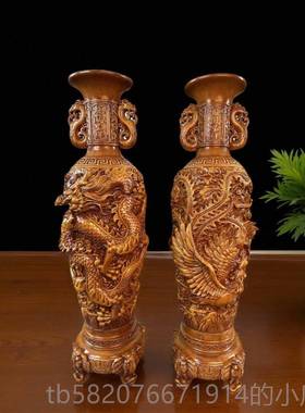 高档F龙M凤花乔瓶摆摆件一对电视柜桌面工艺礼品饰开 业迁新居礼