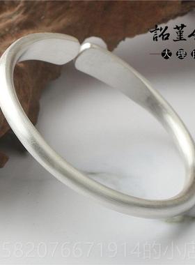 高档雪口花足银99山海图案哑光复古风开实银心情侣款手9镯女手工