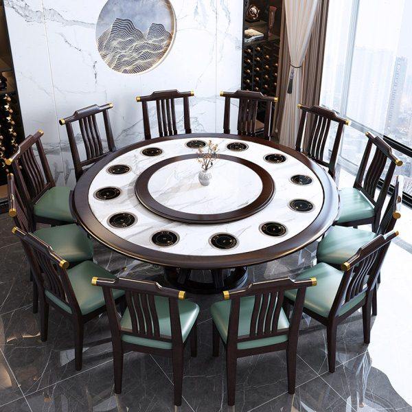 实木岩板餐桌椅组合带一人一锅电磁炉一体家用圆形大圆桌小火锅桌,淘宝优惠券,粉丝福利购,淘宝优惠卷