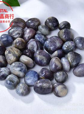 然堇青石滚石血装滴堇青石天堇青石打磨石鱼缸石盆栽淘家居饰摆件