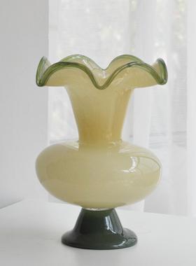 中古法式复古高脚铃兰风灯花瓶中古琉璃花瓶装饰品高颜值艺术玻璃