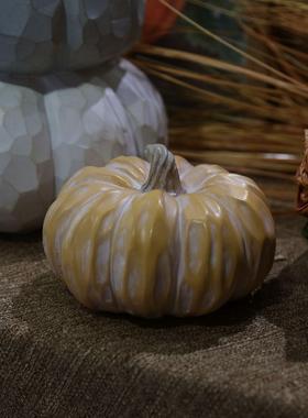 丰收节感恩节桌面摆件树脂彩色剥落木刻凹雕效果南瓜橱窗拍照道具