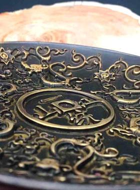 古玩杂项铜器铜盘子一统江山浮雕霸气摆件盘子九子真龙纯铜摆件