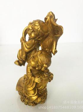 铜和荷花二摆件金童玉女铜器金属工艺品人物