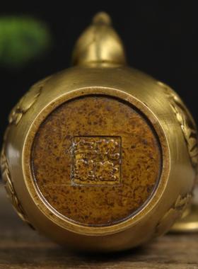 古玩铜器收藏铜壶摆件童子献寿茶壶酒壶提梁水壶家居茶道工艺摆件