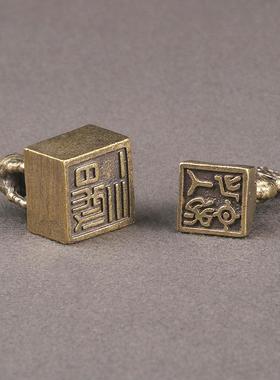 纯黄铜白虎印章桌面摆件神兽子母铜印篆刻闲章文玩收藏老铜器