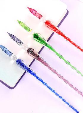 玻璃蘸水笔签字笔彩色墨水漫画试色笔玻璃沾水笔白礼盒