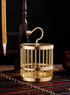 新款2024黄铜金色小鸟笼家用客厅卧室挂件送礼装饰品铜摆件