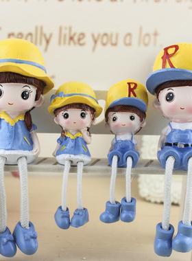 创意幸福温馨一家四口吊脚娃娃树脂摆件客厅电视柜卧室房间装饰品