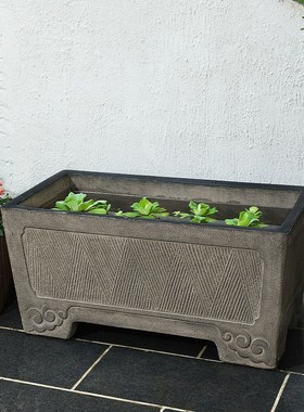 户外阳台养鱼池造景摆件庭院布置室外古法小鱼缸景观院子落地水槽