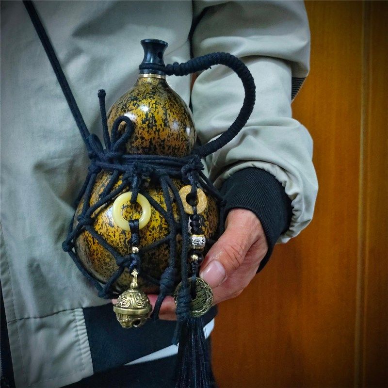 大漆葫芦酒壶网兜背绳酒葫芦斜挎背带手工麻绳水壶编绳带铜钱龟甲,淘宝优惠券,粉丝福利购,淘宝优惠卷