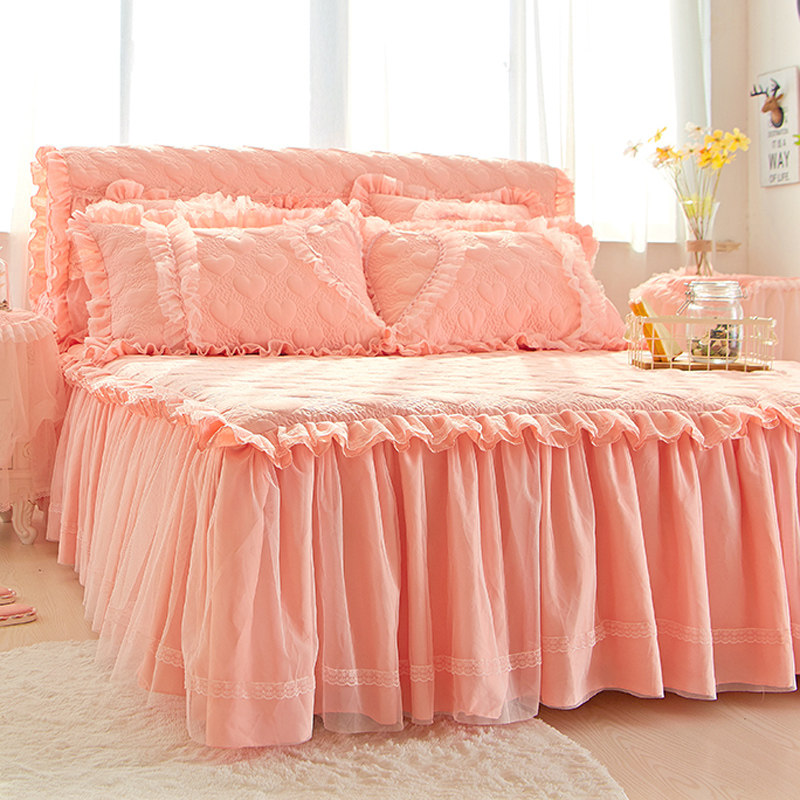 韩式公主风夹棉床裙款床罩单件纯色蕾丝花边床围裙保护套四季通用,淘宝优惠券,粉丝福利购,淘宝优惠卷