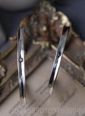 高档 SHI925纯素银手镯复古百搭星星锆石唐U草花纹元个性小众手饰