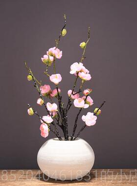 高档新中式白色素烧陶花瓶套瓷装摆件简约梅花干花插器厅客腊梅花