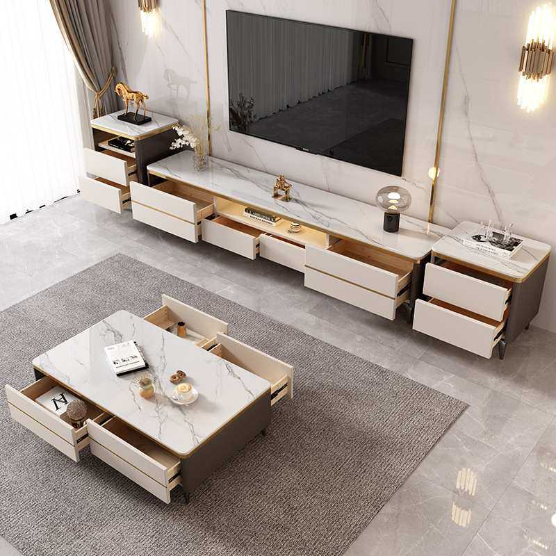 轻奢岩板茶几电视柜组合家用大小户型现代简约方型茶几影视机地柜,淘宝优惠券,粉丝福利购,淘宝优惠卷