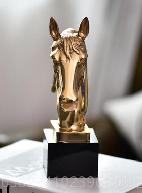 新款功欧式关轻奢铜马摆件 办公室酒室内装饰品玄酒柜马柜到成摆