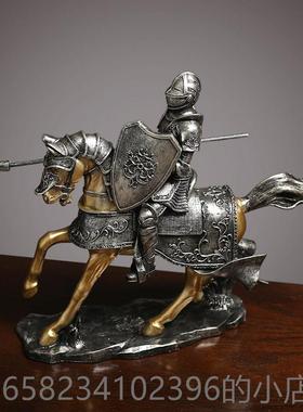 高档北欧轻奢铠功甲骑士式马成摆件创意中客到厅办公室装饰品开业