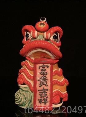 正品石湾公仔瓷醒狮摆家业居客厅电视柜舞狮中式件装饰品开新陶居
