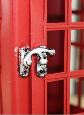 Zakka杂货手工艺品 仿古工艺铁皮红色电话亭模型装饰摆件