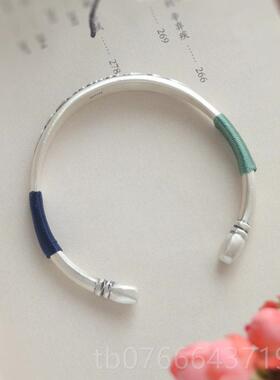 正品牡丹花纯镯银手女999足妈银镯子实心开覆口古哑光民族风送妈