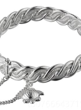 正品纯足银99手镯定制订做扁9古款开麻花风口青丝老式工艺饰品环