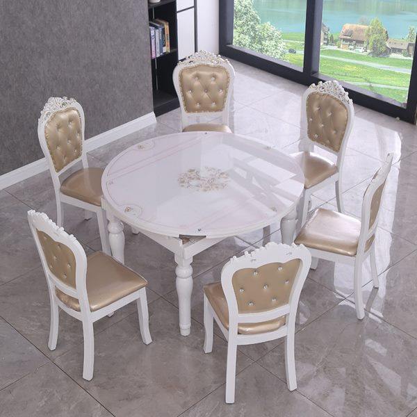 餐桌椅组合简约现代小户型可伸缩折叠家用实木电磁炉圆形吃饭桌子,淘宝优惠券,粉丝福利购,淘宝优惠卷