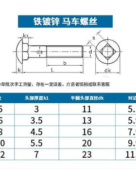 M4M5M6M8M10M12 铁马车螺丝镀锌方颈螺栓桥架货架螺丝马车螺栓6折