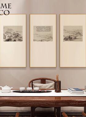 网红室新中式书装饰墙画客厅沙国发背山景画水画餐厅过道茶版挂竖
