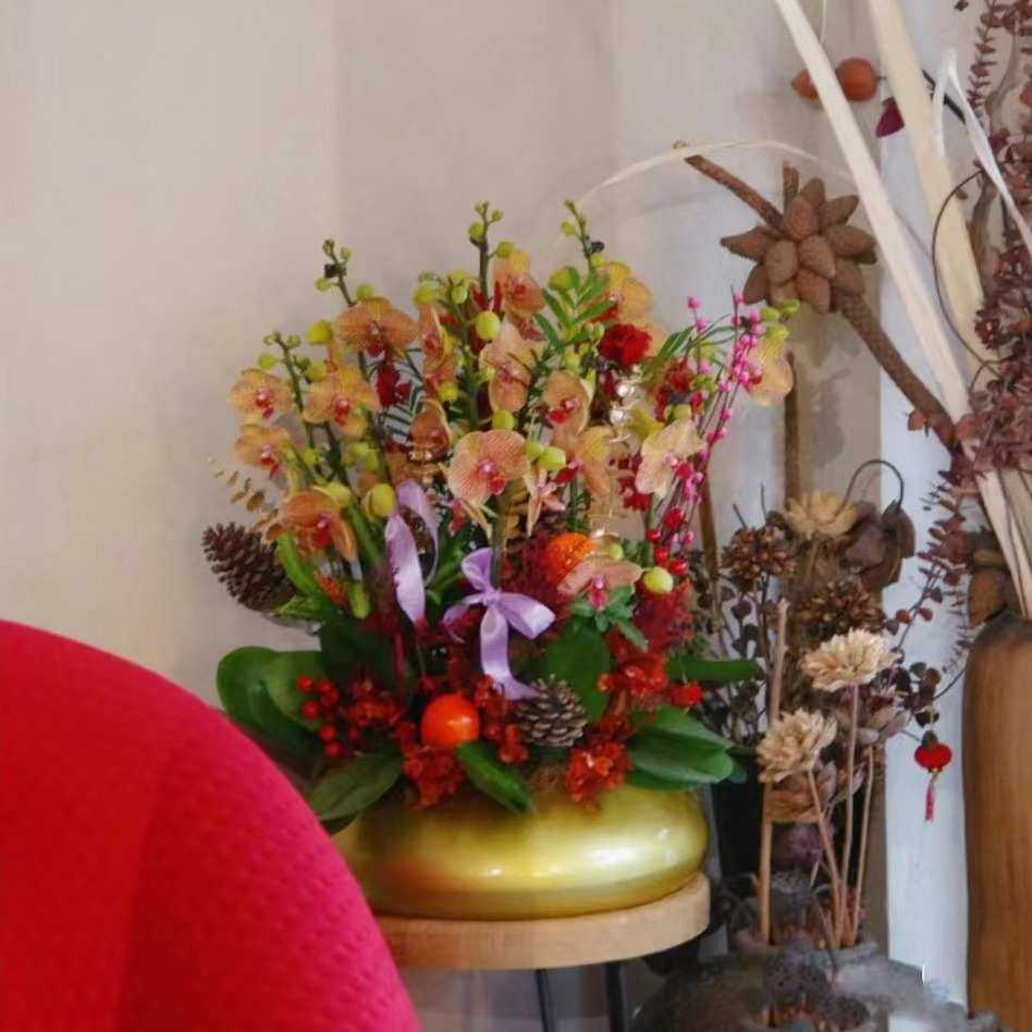 40cm口径纳米金蝴蝶兰铁艺花盆花器金属银柳盆器仿真花新中式摆件,淘宝优惠券,粉丝福利购,淘宝优惠卷