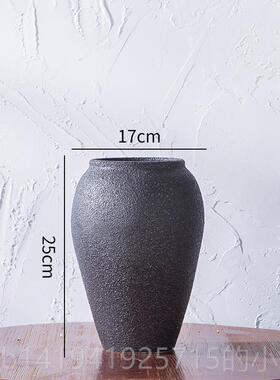 正品德镇陶瓷黑色落地粗陶花瓶现代简手约干花客复厅插花摆件工古