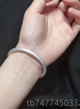 新款足银999镯女款光面实心闭口丝手传拉承古纯银情侣手环手工定